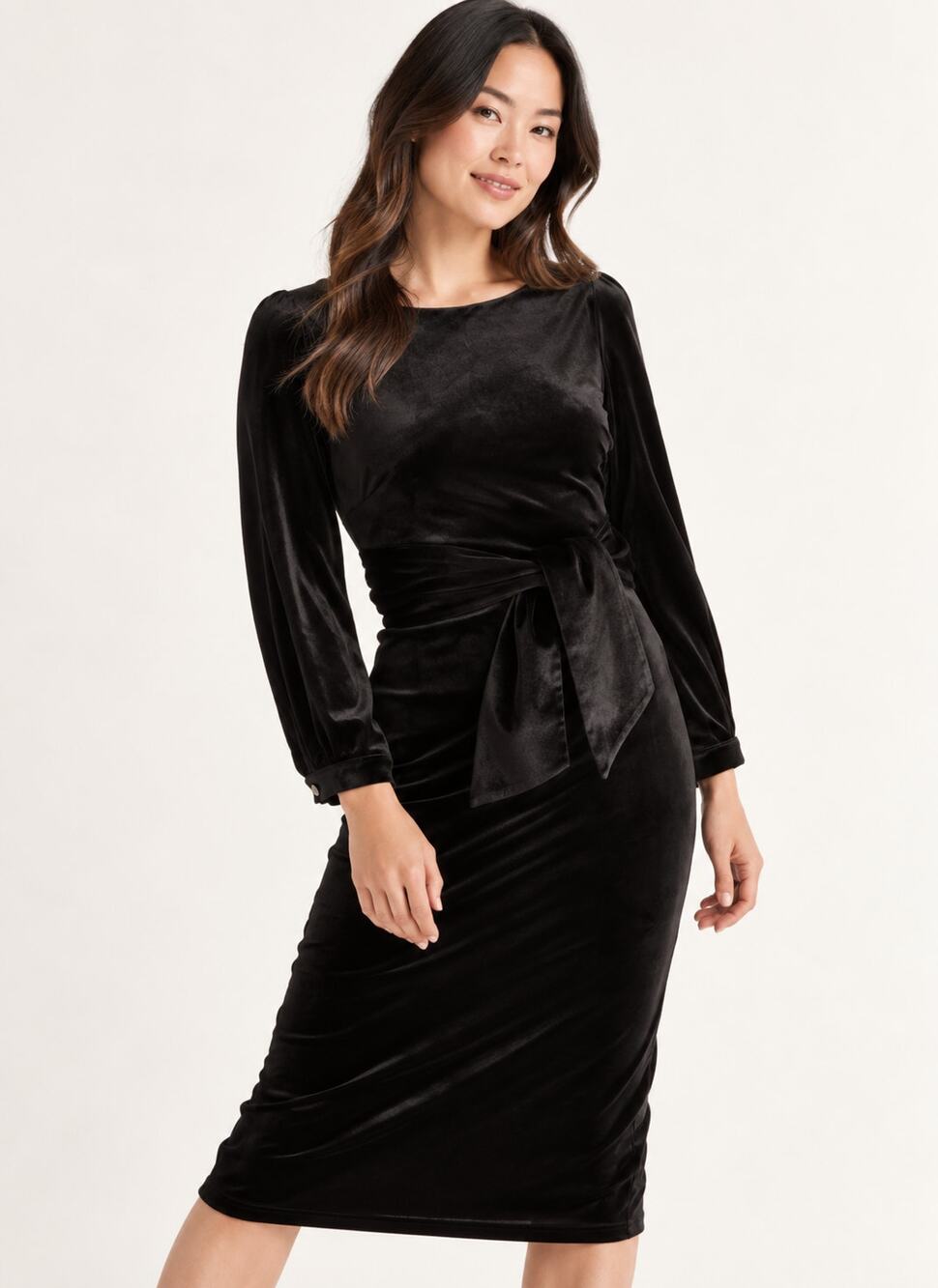 Boden Julianna Long Sleeve Velvet Tie Waist Sheath Dress Black Women Size 16 New